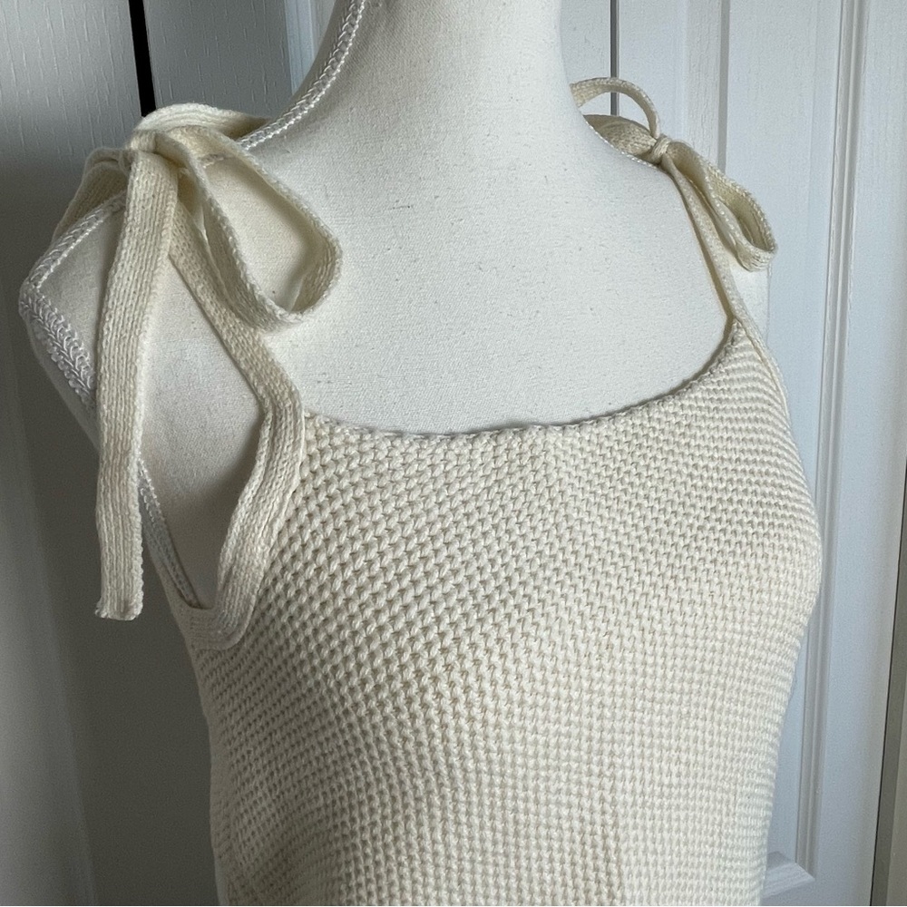 Sadie & Sage Knitted Top Women’s S Cream Boho Tie Shoulder Minimalist Cropped - Picture 4 of 13